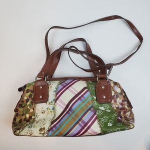 Relic Leather Floral Patchwork Stitch Handbag Purse Womens Multicolored